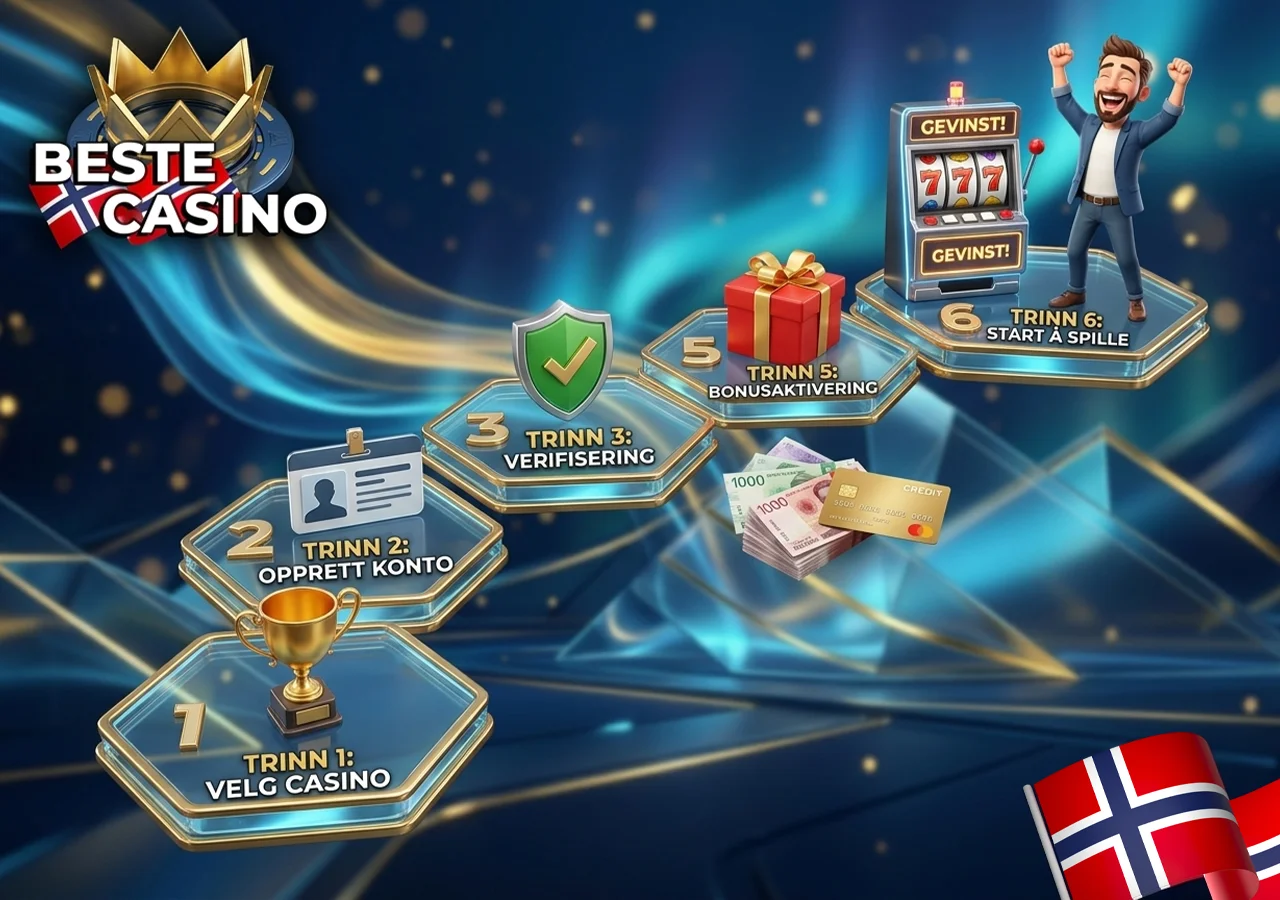 Guide for hvordan man starter å spille på online casino steg for steg.